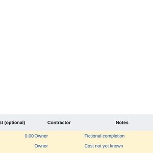 Puede incluir: Una tabla digital titulada Completed service history con columnas para Event ID, Task ID, Completion date, Unique order, Cost, Contractor, Notes, Record status, Latest-event rank y Cost state, mostrando dos filas de datos.