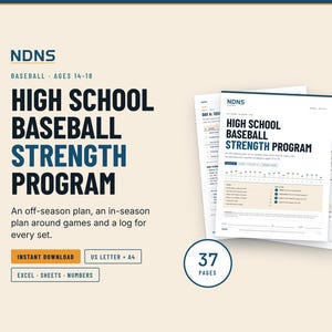 High School Baseball Strength Program, Off-Season and In-Season Workout Plan, Printable Log and Spreadsheet