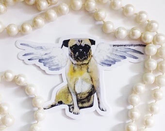 Pug Sticker Vinyl, Angel Dog Sticker Pack, Car Stickers Laptop, Rescue Animal Lover Gift Bumper Decal Flask Yeti Decals Angelic Pug Memorial