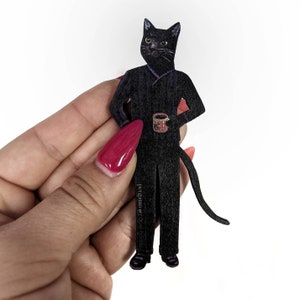 Weird Black Cat Magnet, Cat Mermaid Animal Refrigerator Magnets Fridge Witchy, Laser Cut Wood, Illustrated Witch Gift, Animal Rescue