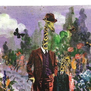 Giraffe Art Print, 8x10 Retro Giraffe Wall Art, Father and Son Gifts, Dapper Animal Painting, Fancy Animal Prints, Funny Weird Art Vintage