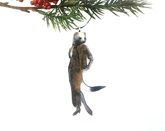 Weird Christmas Ornament, Weasel Animal Gift, Laser Cut Wood, Original Ornaments, Retro Vintage Christmas, Quirky Unusual Gift, Funny Gifts