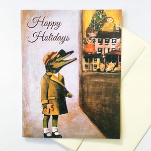 Alligator Holiday Card or Card Set, Weird Christmas Animal Cards Florida Christmas, Unique Nostalgic Holiday Stationery Set FL Fancy Animals