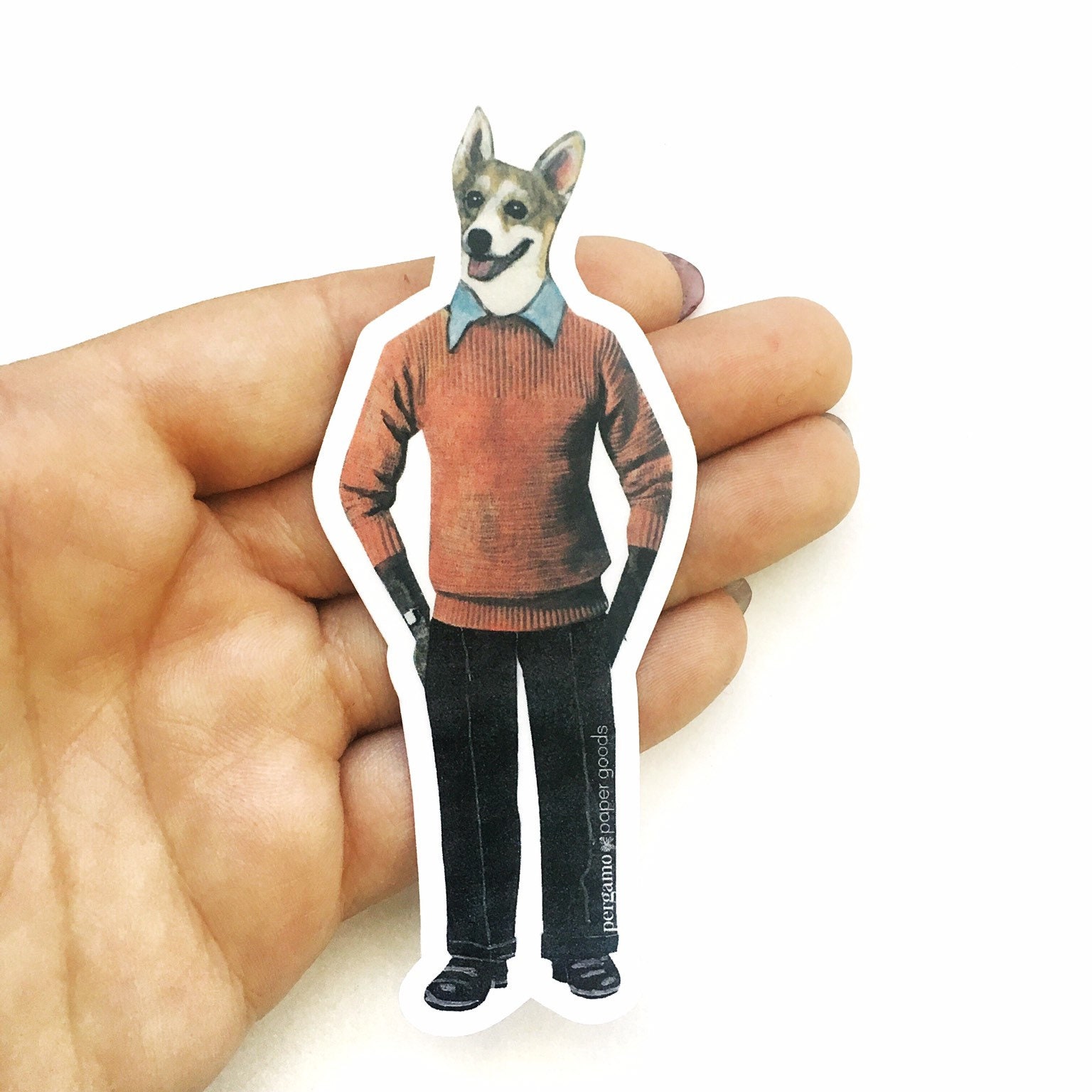 Fun Corgi Sticker, Dog Vinyl Stickers for Men, Waterproof Car Decal, Laptop Sticker Pack, Weird Dog Lover Stocking Stuffer, Bumper Decals