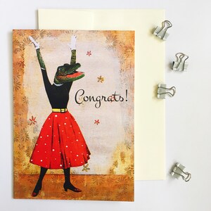 Herzlichen Glückwunsch Karte, Alligator-Karten, Graduierung Vintage Florida Briefpapier, seltsame Kunst, Gators Gainesville Miami Tampa St Pete FL Geschenke