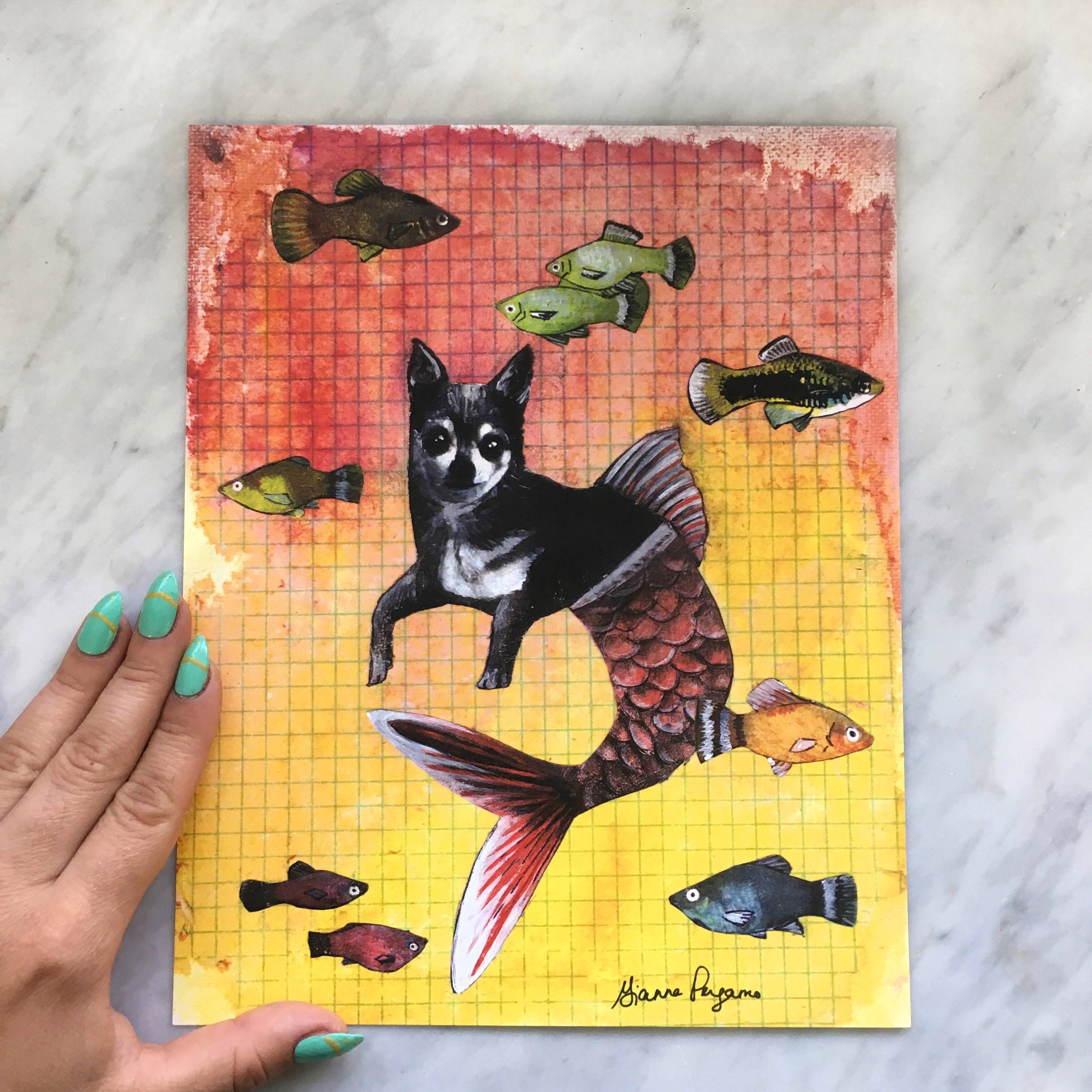 Chihuahua Art Print, 8x10 Mermaid Dogs, Bathroom Decor, Adopt Don't Shop, Chihuahua Gift, Dog Mom Gifts, Weird Art Mermaids, Animal Rescue - Thumbnail 3