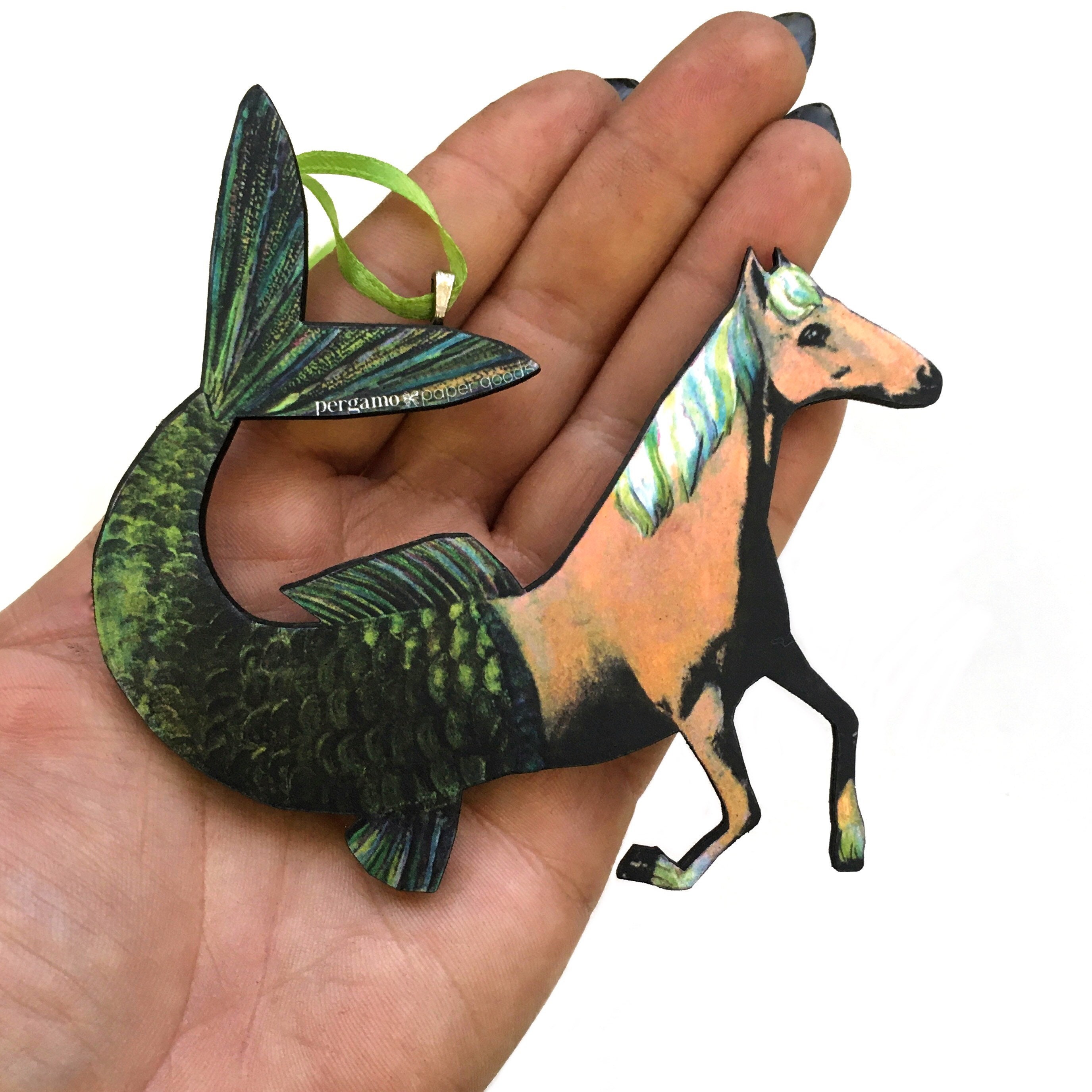 Fantasy Horse Ornament, Mermaid Christmas Decoration, Animal Rescue Foster, Gifts for Horse Lovers, Jockey Stable Mare Weird Illustrated - Thumbnail 2