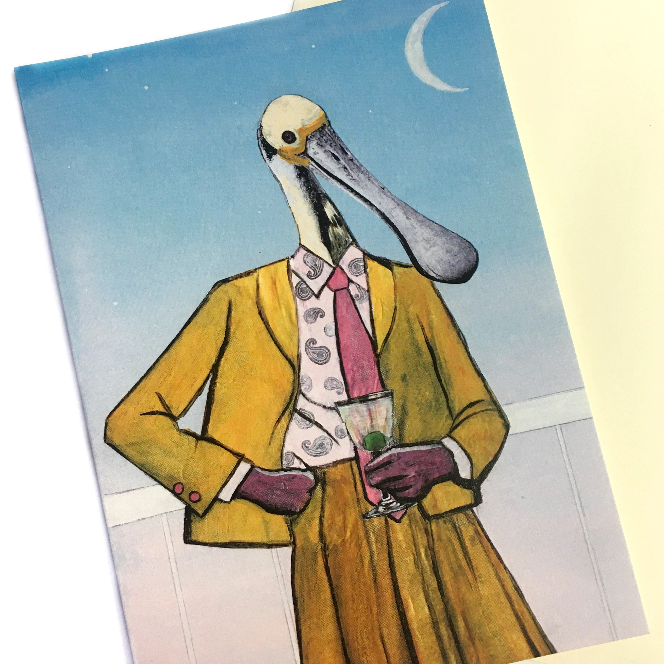 Spoonbill Card, Retro Florida Blank Cards, Congratulations Card, Weird Animal Stationery, Dressed Up Art, Surreal Vintage Fashion Retro Fun - Thumbnail 2