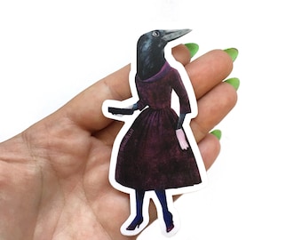 Autocollant de corbeau, autocollants d’ordinateur portable, autocollant étrange imperméable à l’eau, décalcomanies extérieures, bouteille d’eau yeti, merle noir corbeau kitsch kitsch kitsch