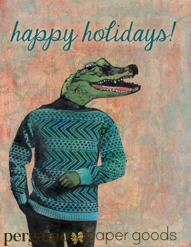 Florida Holiday Card Set, Fun Christmas Cards, Alligator Holiday Card, Happy Holidays Card Set, Animal Christmas Cards - Thumbnail 2