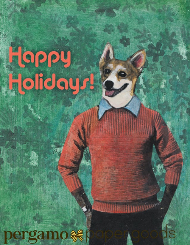 Corgi Holiday Card Set, Corgi Cards Set, Corgi Christmas Card Set, Corgi Stationery Set, Happy Holidays Corgi,  Holiday Party Dog Card - Thumbnail 2