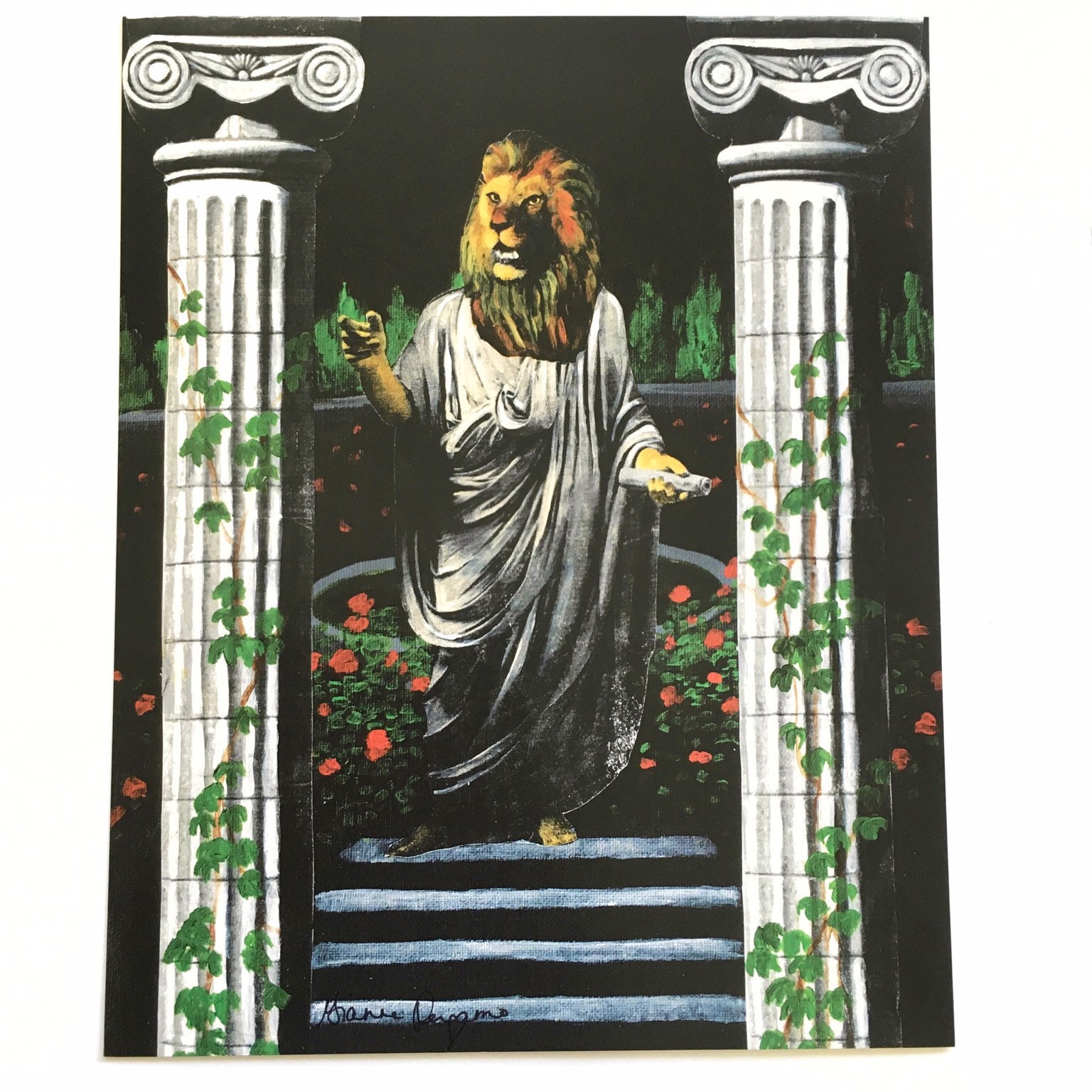 Surreal Art, Leo 8x10 Lion Art Print, 70s Decor, Animal Art, Maximalist Home Decor, Weird Art, Vintage Bar Decor, Ancient Greece Rome Class - Thumbnail 2