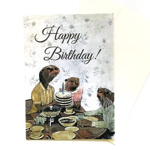 Otter verjaardagskaart, geïllustreerde rare wenskaarten, vintage otters, unieke Retro Animal Art, Knaagdier Fancy Dieren, Groothandel beschikbaar