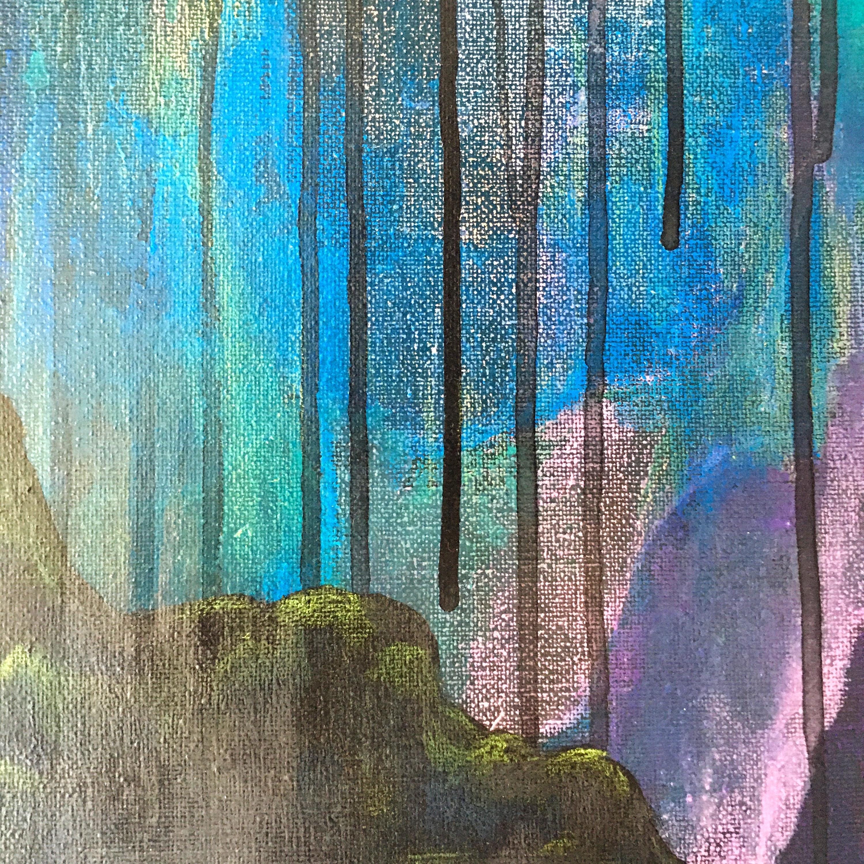 Black Abstract Painting, Mountain Landscape Cave Inspired Colorful Mixed Media Art, Collage Wall Painting, Original Acrylic Wall Art - Thumbnail 2