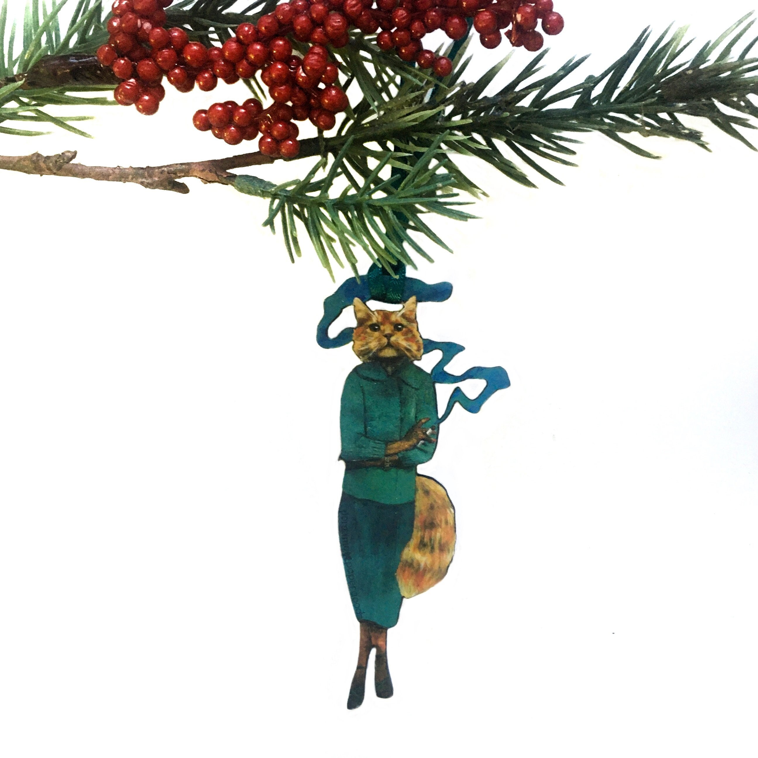 Cat Ornament, Holiday Ornaments, Orange Cat Ornament, Retro Stocking Stuffer, Animal Lover Weird Christmas Decoration, Vintage Holidays