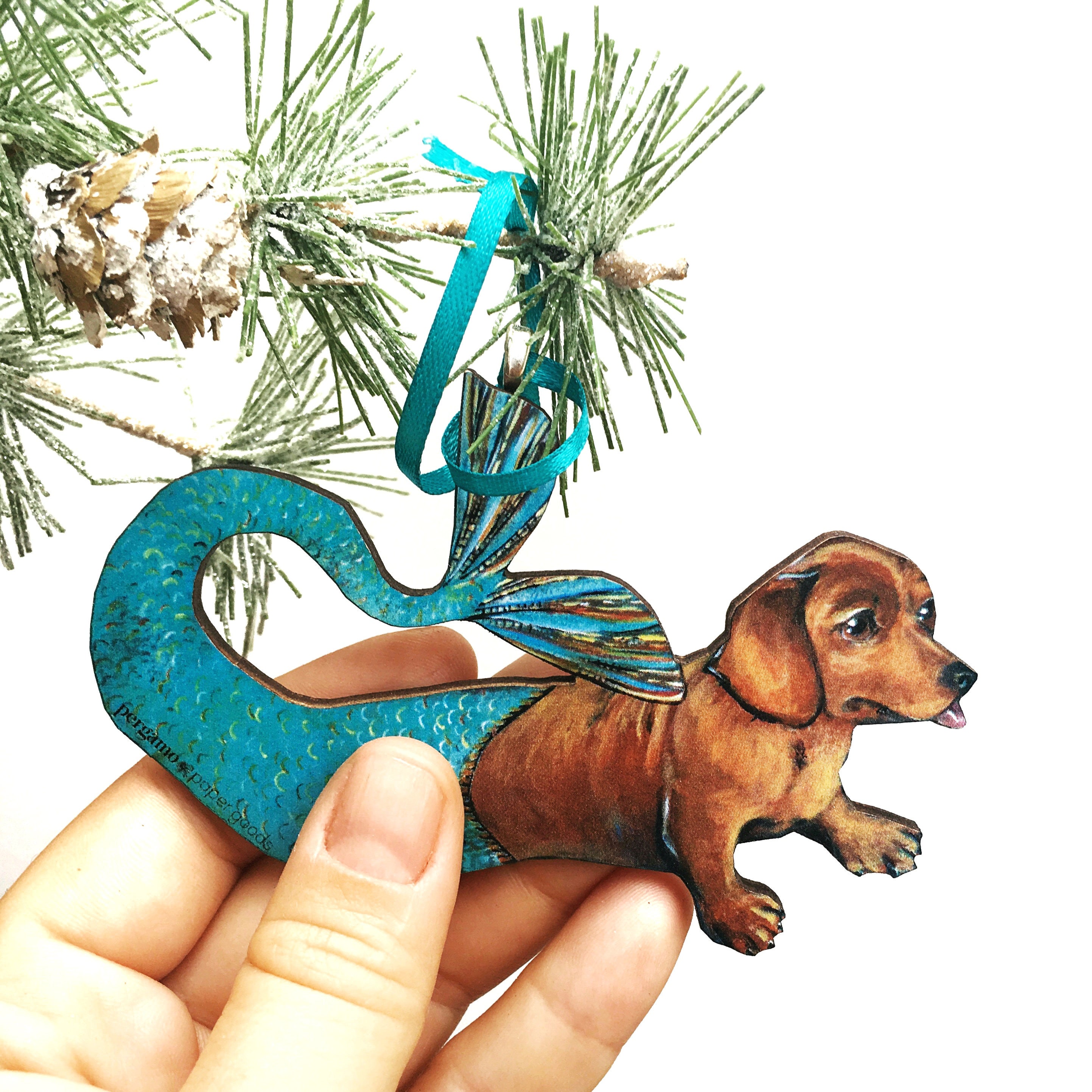 Dachshund Laser Ornament, Mermaid Dachshund Ornament, Dog Christmas Ornament, Gifts for Dog Lovers, Dachshund Mom, Dog Stocking Stuffer - Thumbnail 3