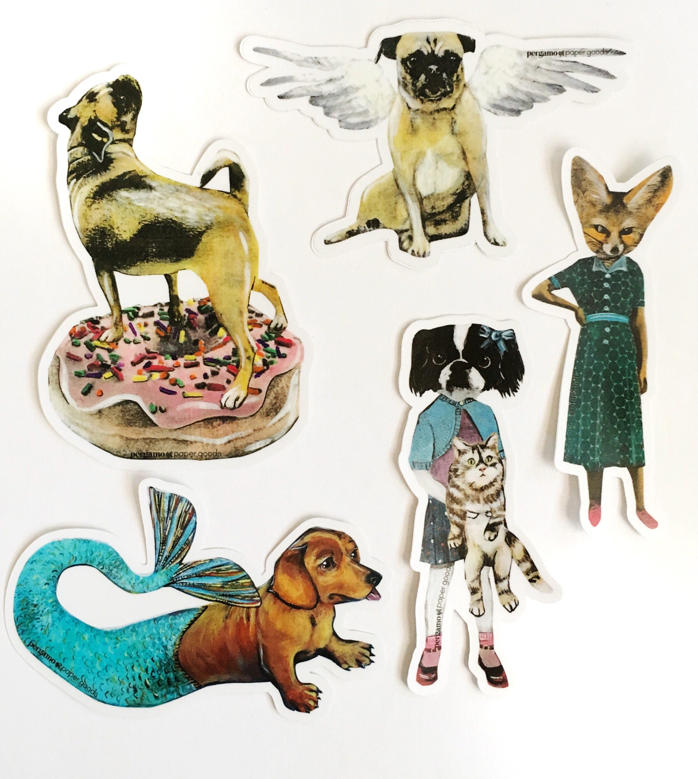 Animal Sticker Pack 5 Laptop Stickers, Vinyl Cat Decals, Dog Decal, Vintage Mermaids Animals etc for Animal Lovers, Squirrel Flamingo Fox - Thumbnail 4