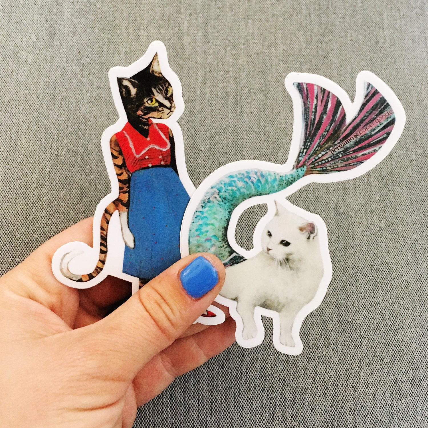 Mermaid Cat Sticker, Vinyl Laptop Stickers, White Cat Mermaid Decals, Cute Cat Mom Crazy Cat Lady Kitten Decal Animal Rescue, Wholesale - Thumbnail 4