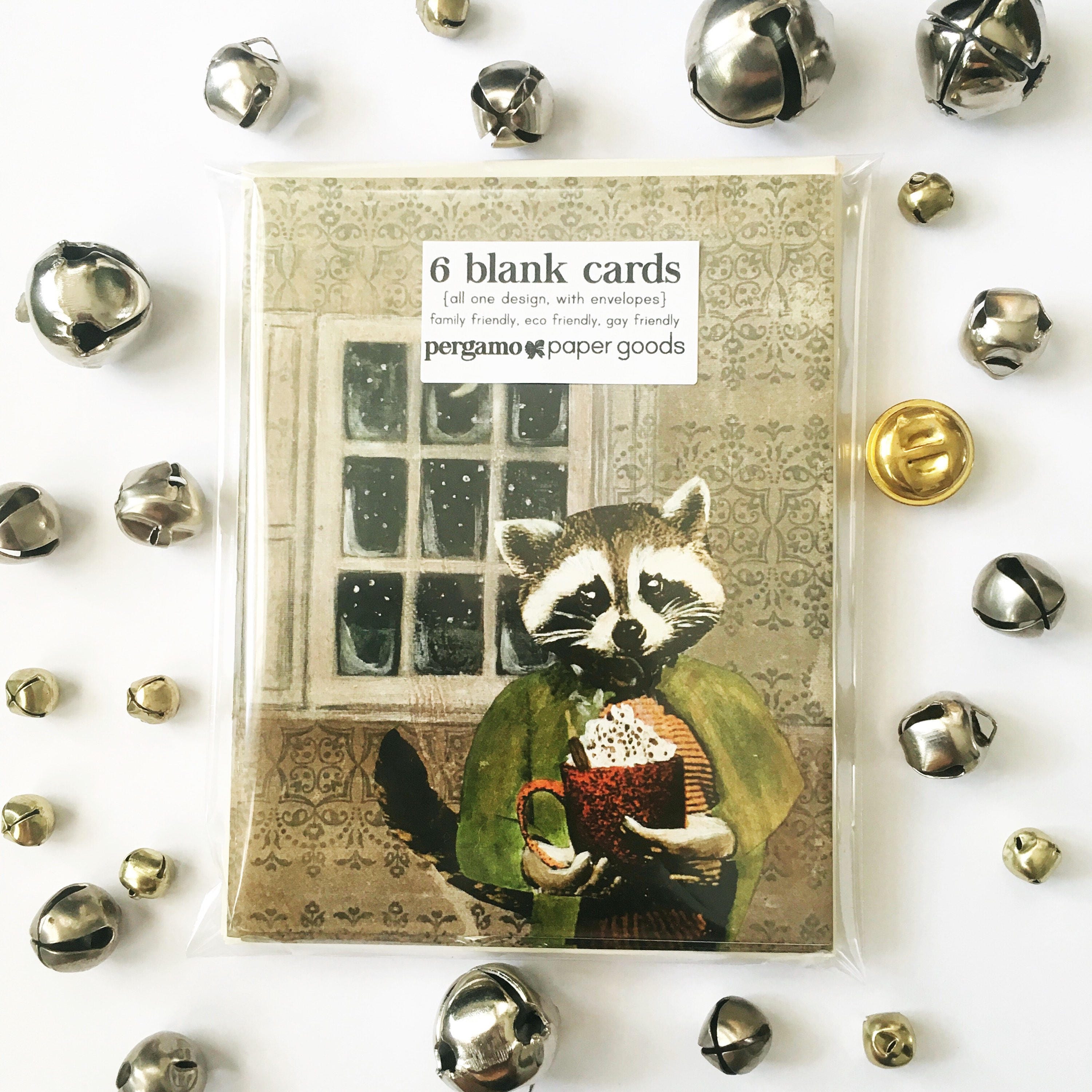 Autumn Fall Card or Card Set, Raccoon Cards, Quirky Hot Cocoa Animal Retro Holiday Card, Surreal Vintage Christmas, Weird Art Wholesale cute - Thumbnail 4