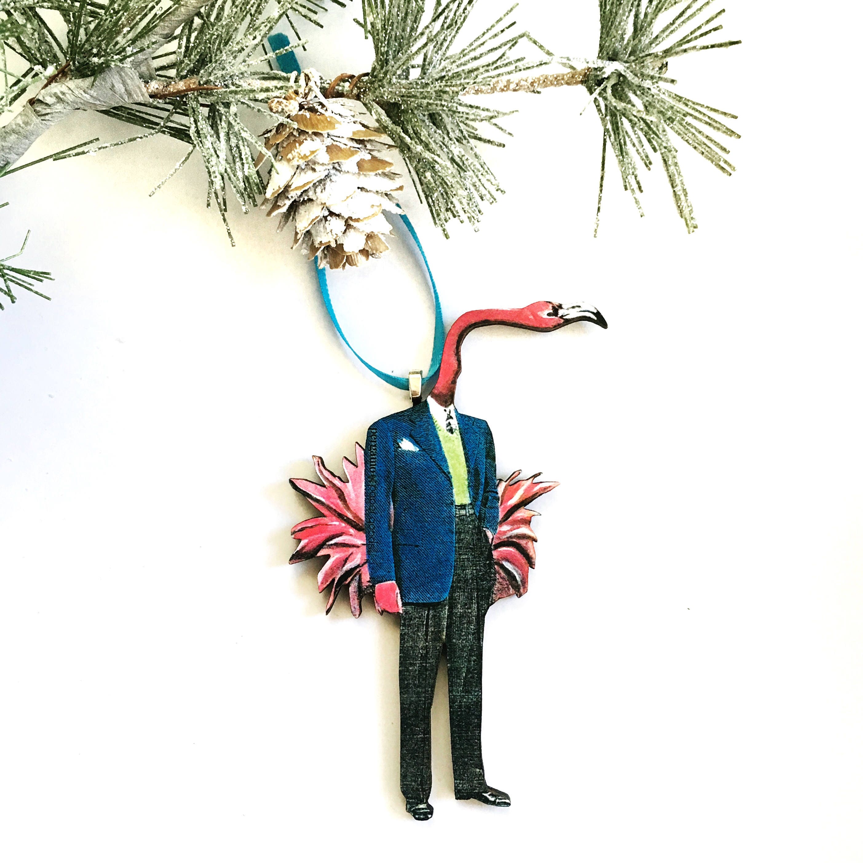 Flamingo Ornament, Retro Christmas Ornaments, Tropical Beach Holiday Decor, Vintage Florida Tampa Petersburg Miami Gainesville Jacksonville