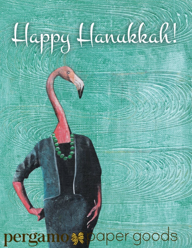 Fun Hanukkah Card Set, Flamingo Hanukkah Card or Set, Florida Hanukkah Gift, Unique Jewish Gift, Flamingo Cards, Jewish Cards - Thumbnail 2