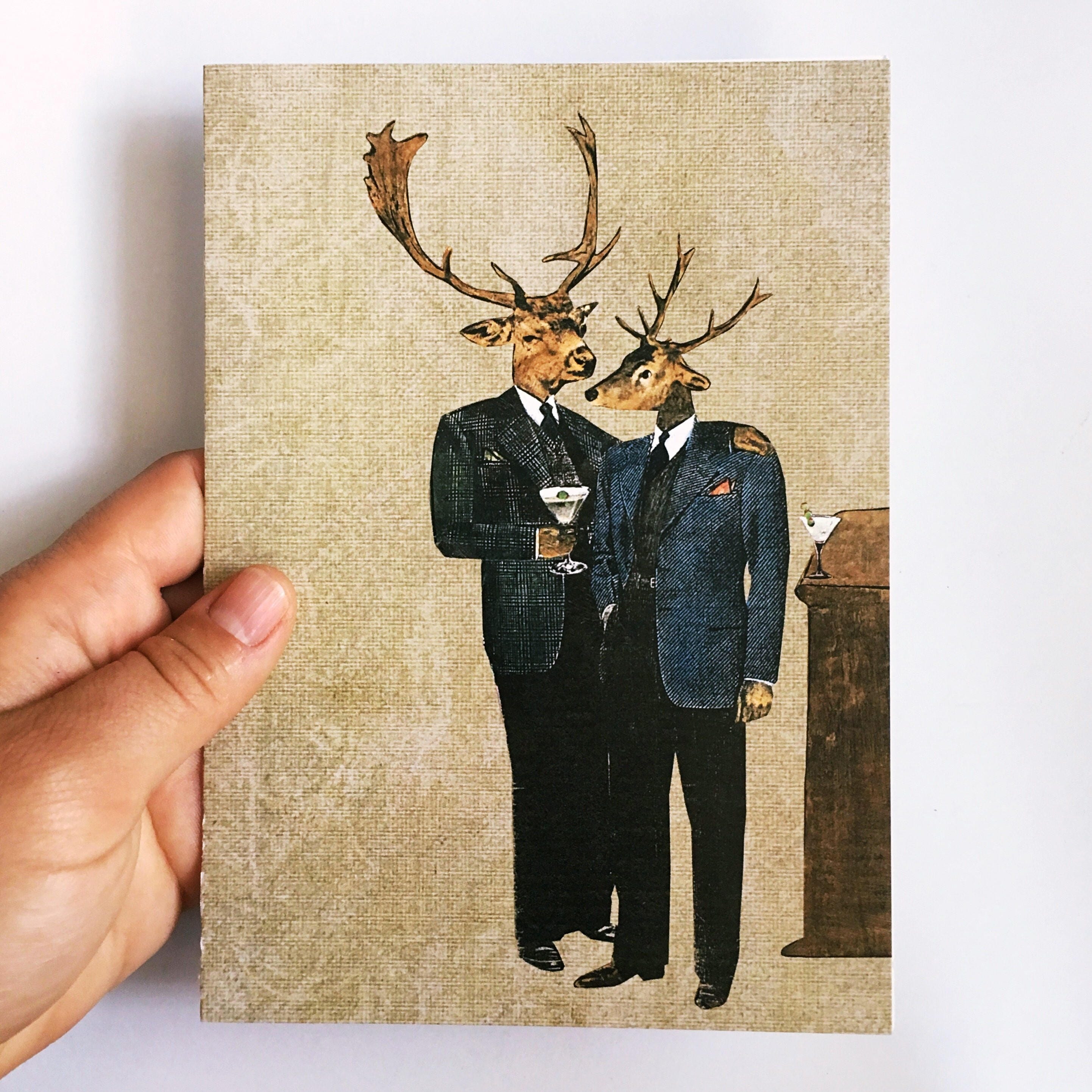 Gay Anniversary Card, Fancy Deer Cards, Animal Friendship Stationery, Gay Marriage Wedding Gift, Dressed Up Deer, Queer LGBTQ Pride Gifts - Thumbnail 4