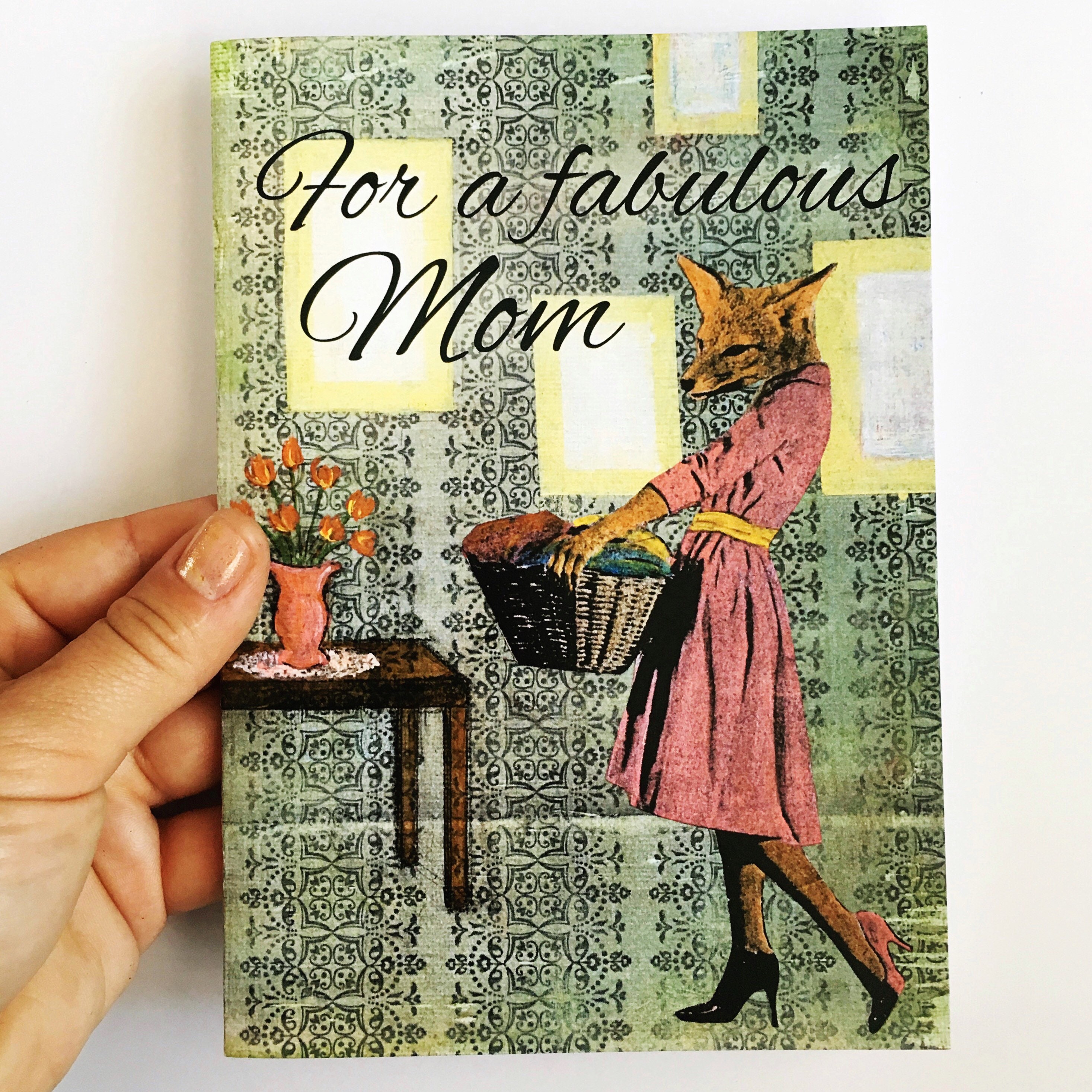 Fox Mom Card, For a Fabulous Mom Greeting Cards, Original Animal Illustration Unique Mother's Day Card, Weird Art Stationery for Mother - Thumbnail 3
