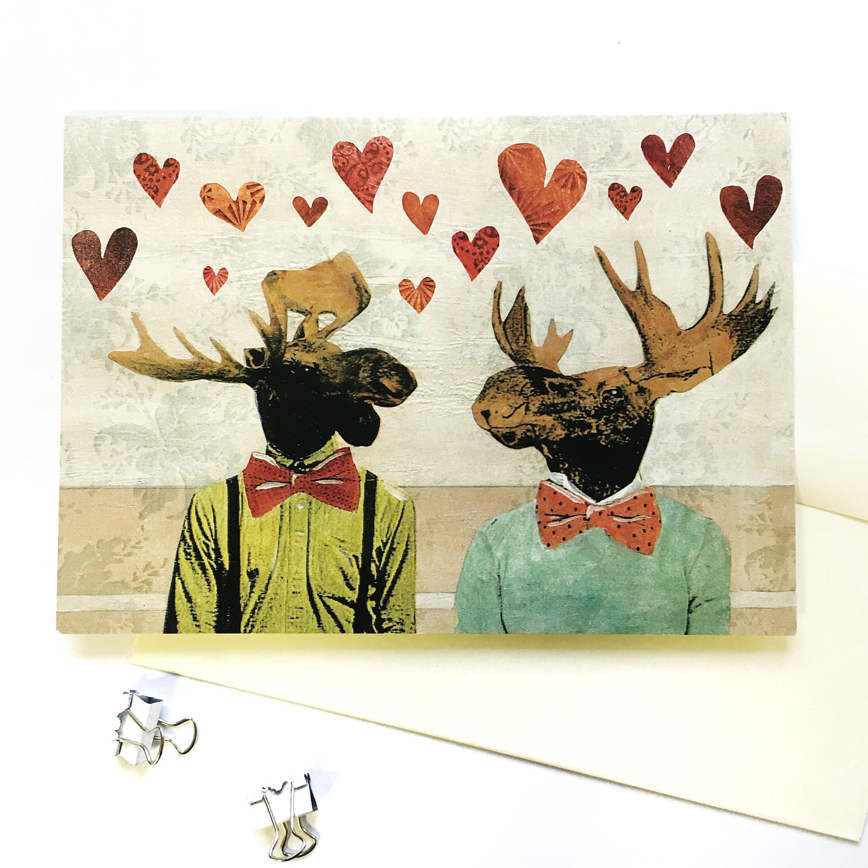 Gay Love Card, Moose Cards, LGBTQ Anniversary Card, Gay Anniversary, Animals Love, Gay Wedding Gift, Dressed up Animal Stationery, Wholesale
