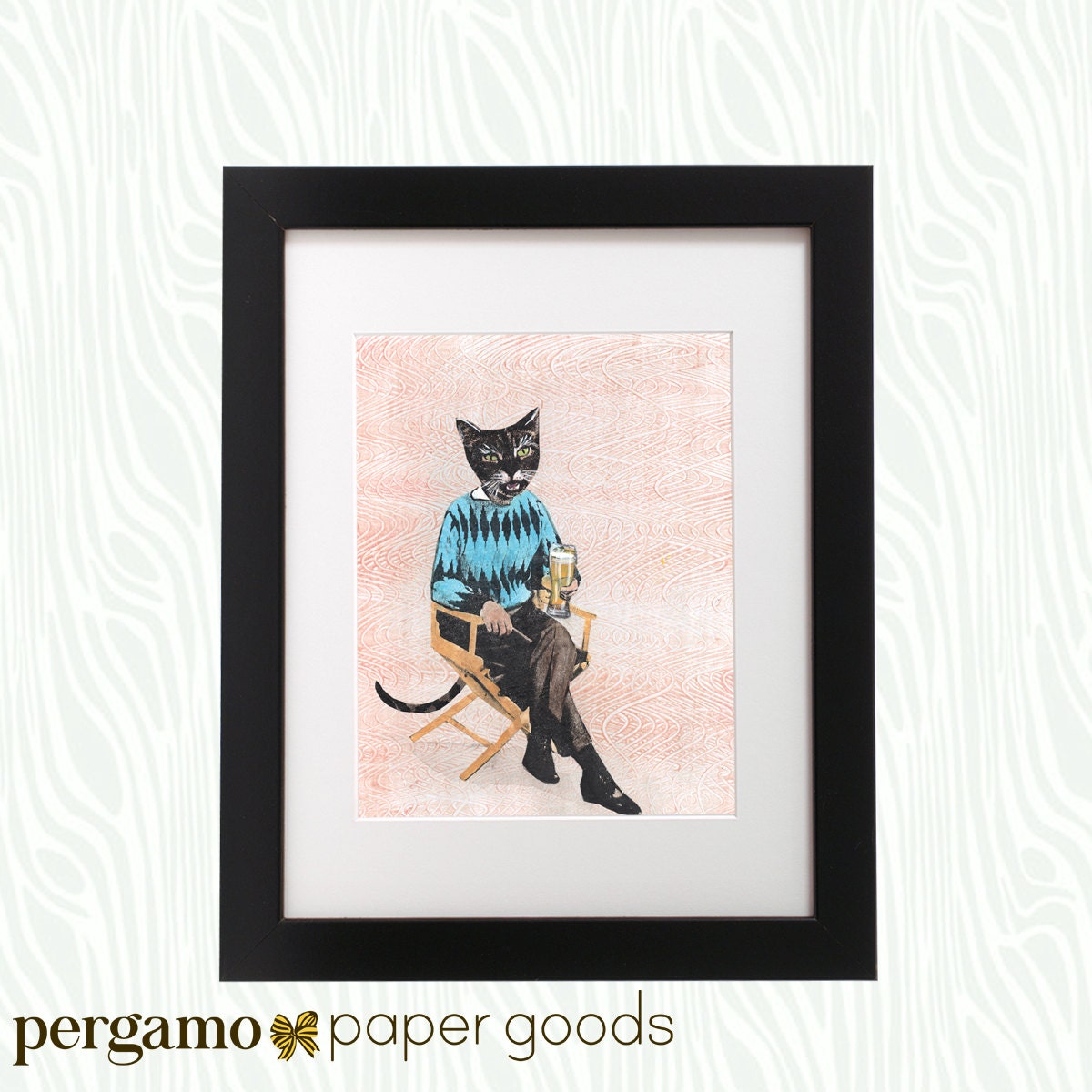 Beer Cat Art Print, 8x10 Cat Wall Art, Handmade Cat Decor, Cat Lover, Beer Lover, Beer Wall Art, Giclee Print, Vintage Mixed Media Collage - Thumbnail 4