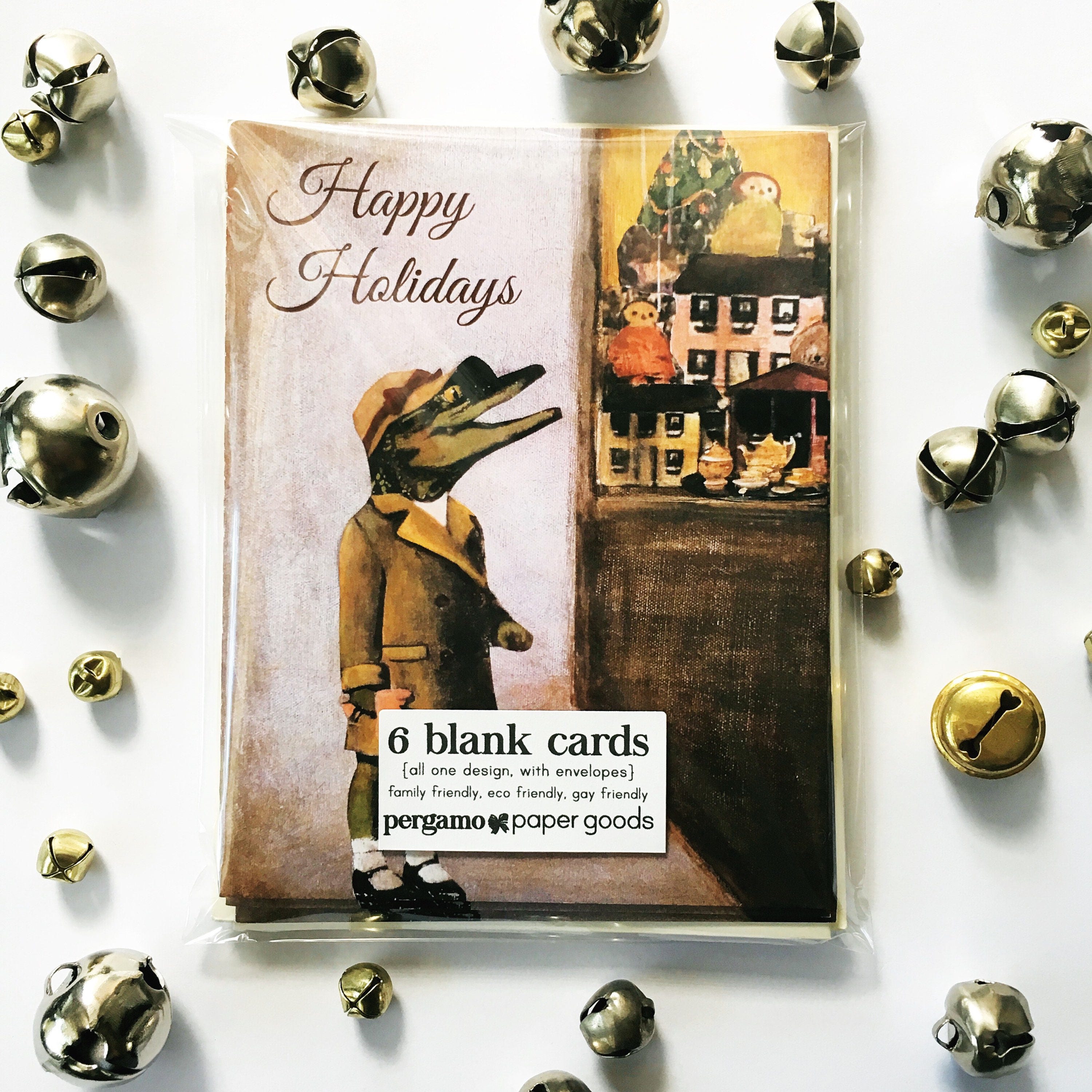 Alligator Holiday Card or Card Set, Weird Christmas Animal Cards Florida Christmas, Unique Nostalgic Holiday Stationery Set FL Fancy Animals - Thumbnail 3