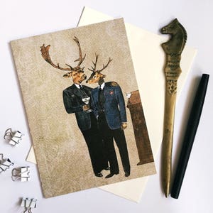 Gay Anniversary Card, Fancy Herten Kaarten, Animal Friendship Briefpapier, Gay Marriage Wedding Gift, Dressed Up Herten, Queer LGBTQ Pride Gifts