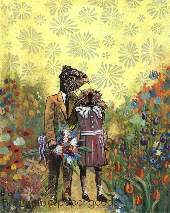 Love Otter Art Print, 1st Anniversary Gift, Significant Otter Painting, Sea Otters, Otter Poster, Weird Wedding Gifts, Funny Anniversary