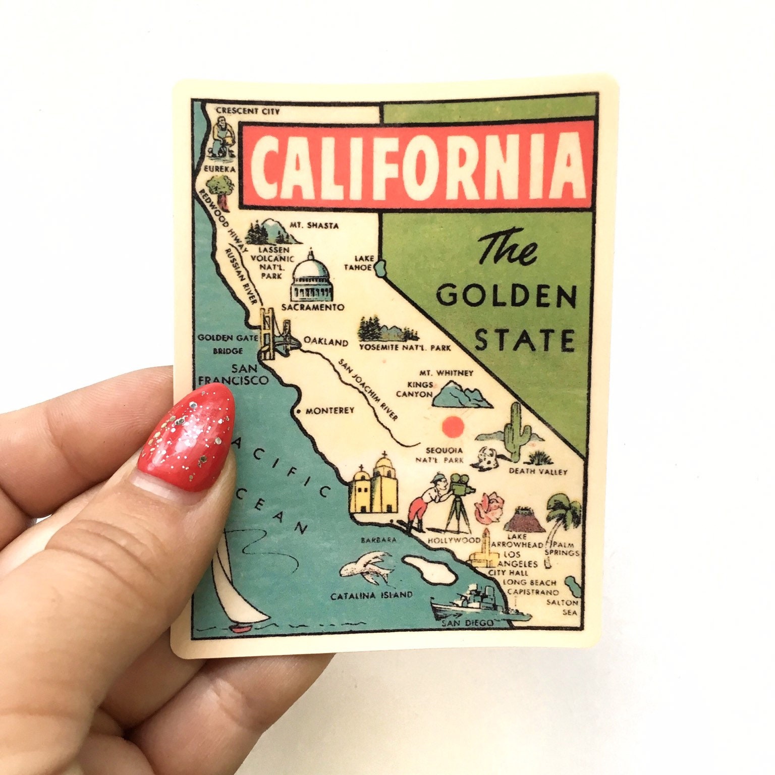 California Sticker, Vinyl Golden State Laptop Stickers, Retro California Map Decal, Antique Vintage Pacific Car MacBook Pro Wholesale Decals - Thumbnail 2