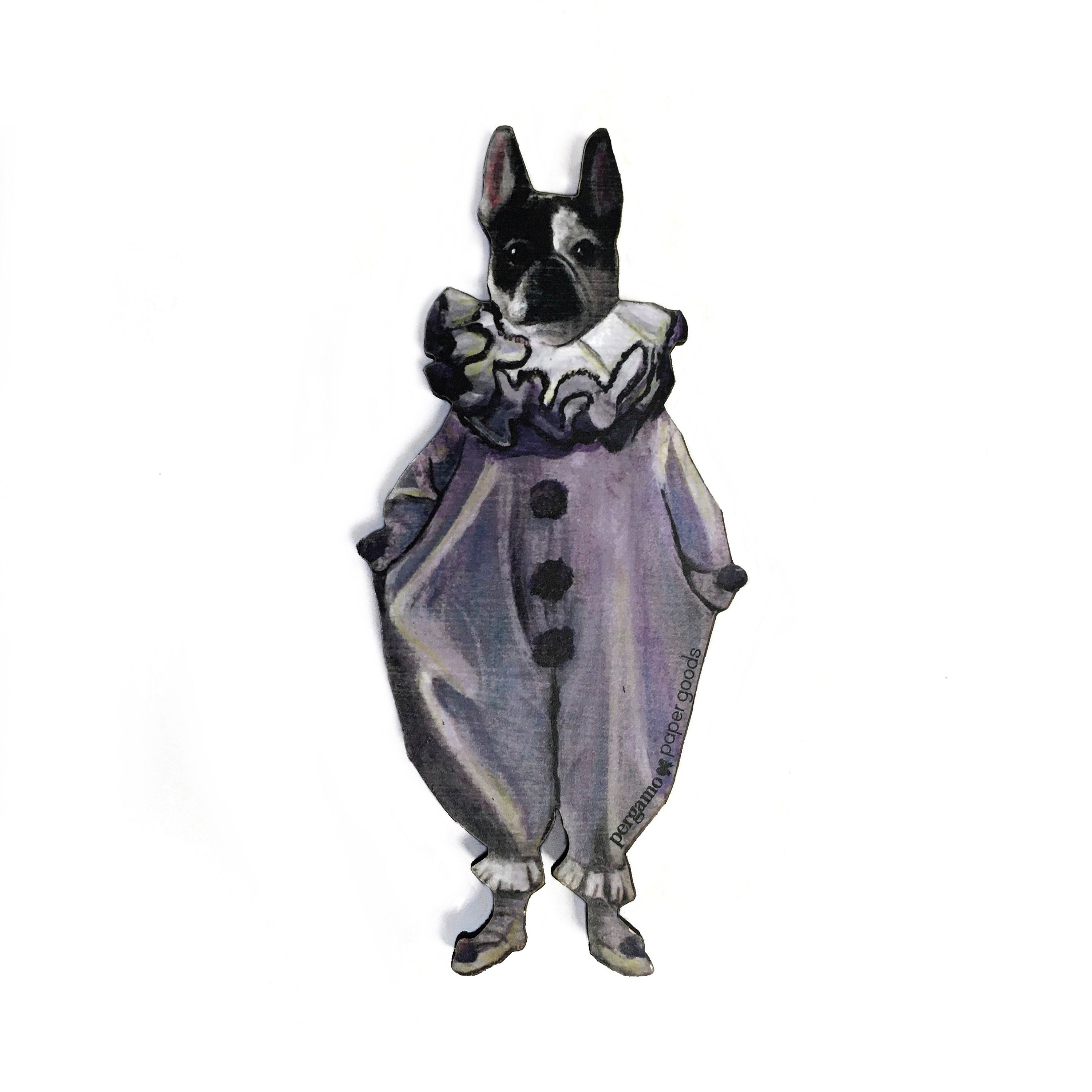 French Bulldog Magnet, Weird Art, Funny Frenchie Rescue Gifts, Refrigerator Magnets Fridge, Clown Dog, Pierrot Vintage Kitchen Gift
