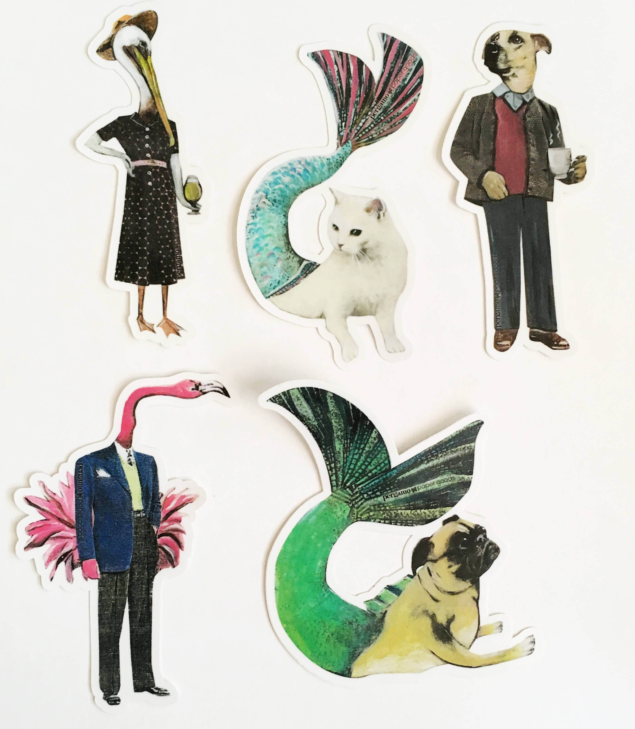 Dog Laptop Sticker, Coffee Dog Vinyl Stickers, Weird Skateboard Decals, Dogs Bumper Sticker Pack, Vintage Dressed Up Animals for Guys Men - Thumbnail 3