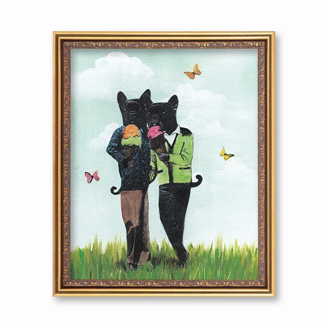 Gay Art, French Bulldog Art, Gay Anniversary Gift, Gay Pride, French Bulldog Decor, French Bulldog Print, Ice Cream Decor, 1st Anniversary - Thumbnail 2