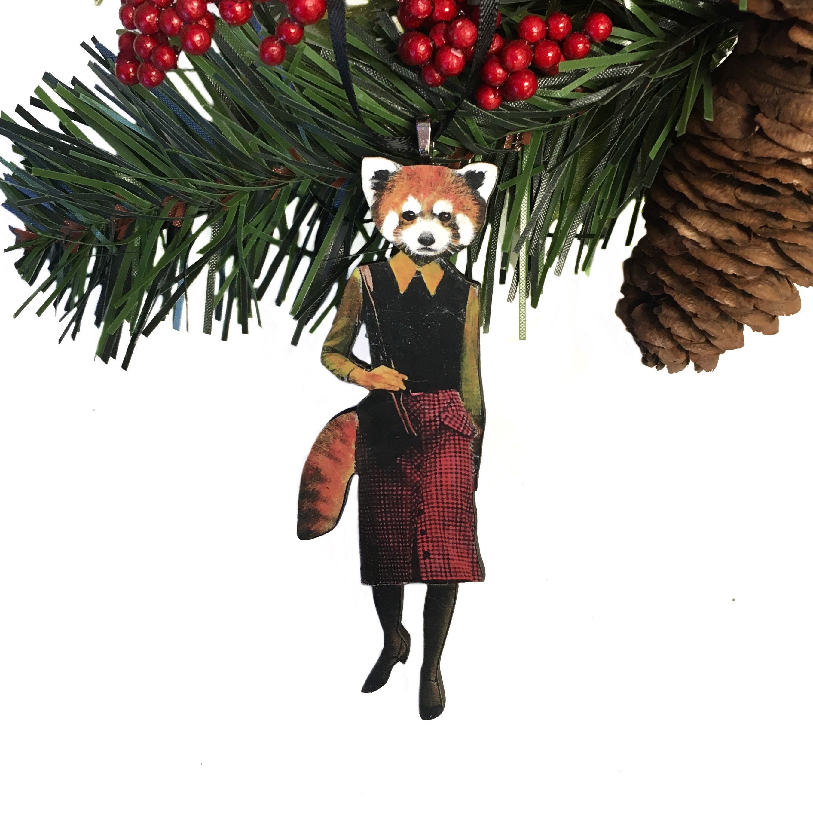 Red Panda Ornament, Holiday Ornaments, Laser Ornament, Weird Art, Animal Lover Retro Christmas Decoration, Vintage Holidays - Thumbnail 3