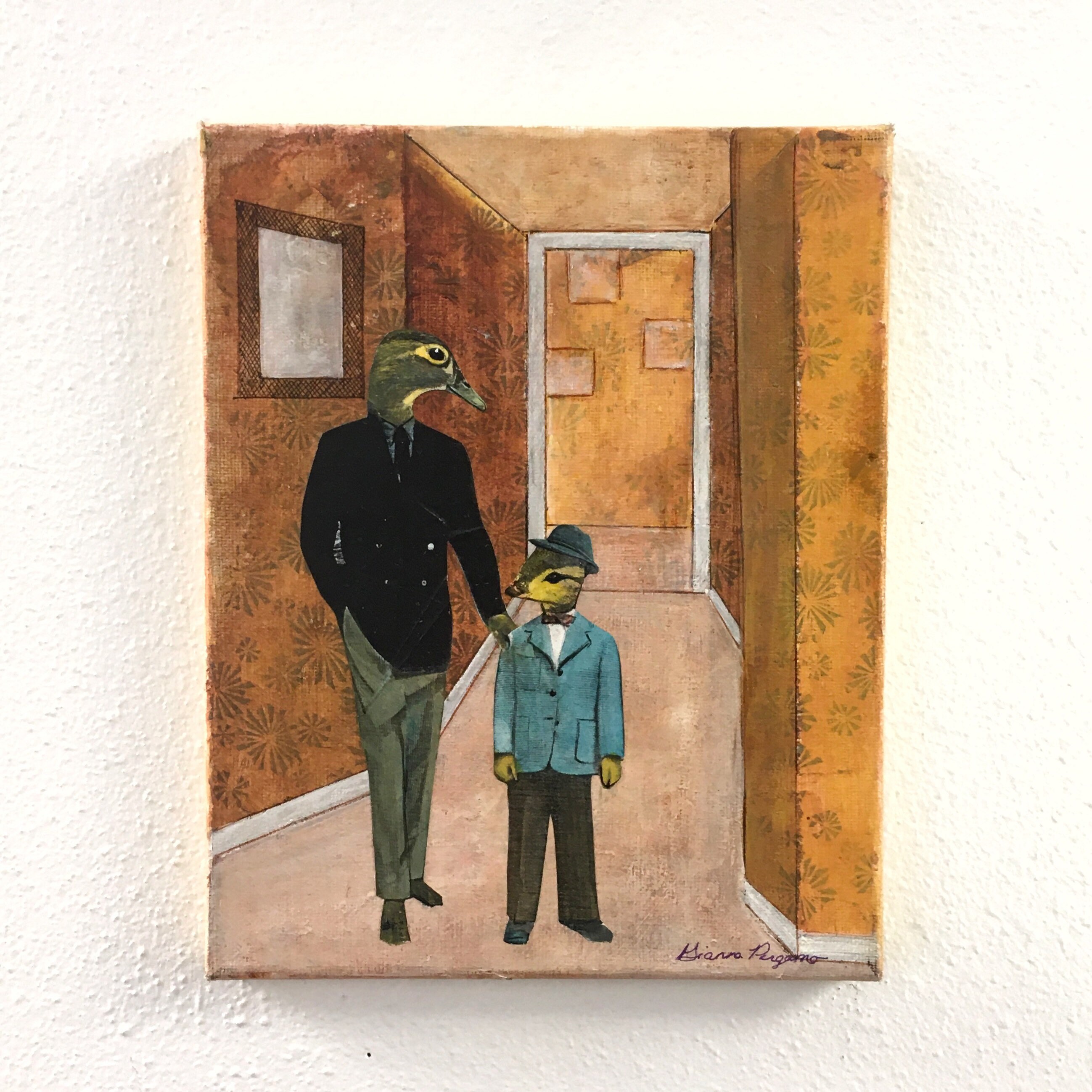 Office Ducks Painting, Original Animal Gift, Collage Wall Art, Mixed Media Animal Art, Vintage Painting, Weird Art on Canvas, Father and Son
