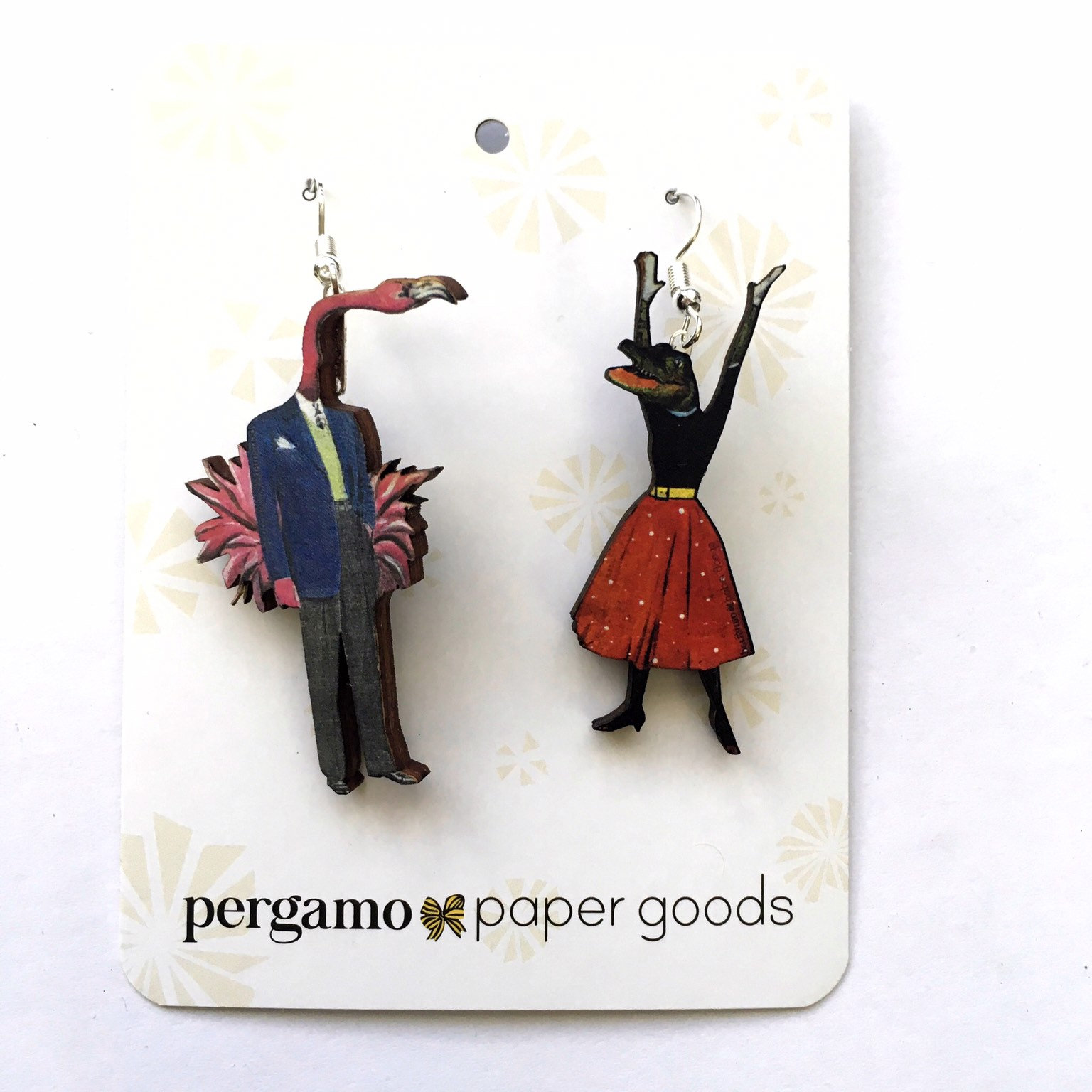 Florida Earrings, Alligator Flamingo Earrings, Laser Cut Wood Tropical Animal Jewelry, Mismatched Weird  Animals, Wholesale Jewelry, Miami - Thumbnail 4
