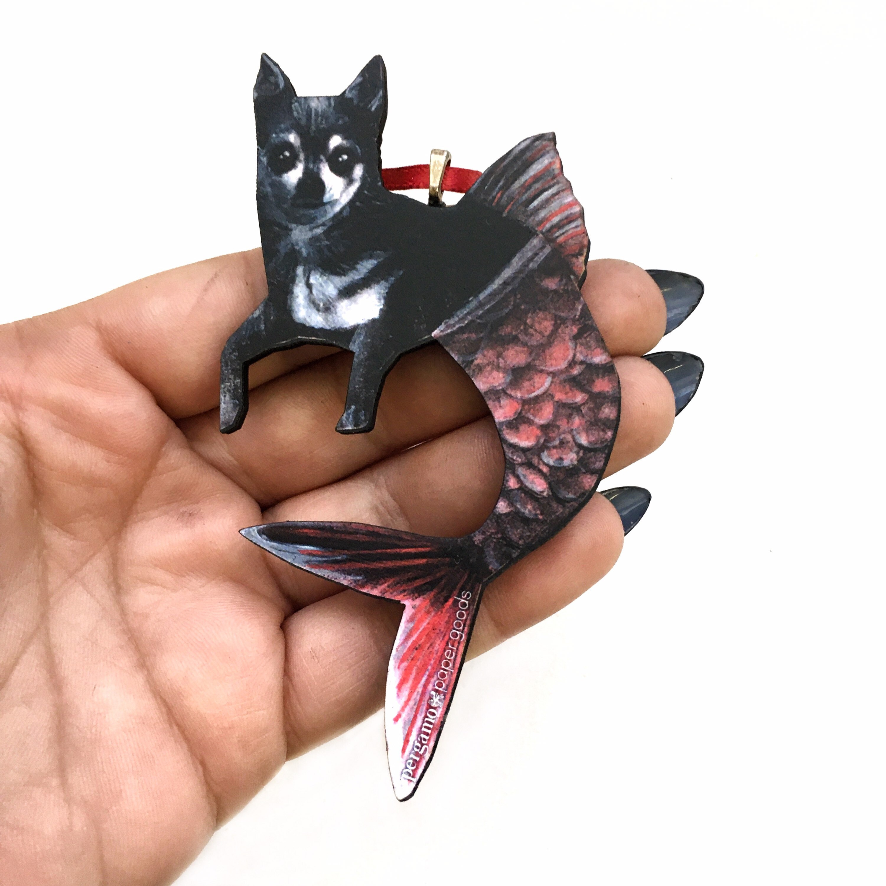 Mermaid Chihuahua Ornament, Beach Christmas Pet Memorial Gift, Illustrated Laser Cut Holiday Ornaments, Dog Mom Gifts for Dog Lovers - Thumbnail 3