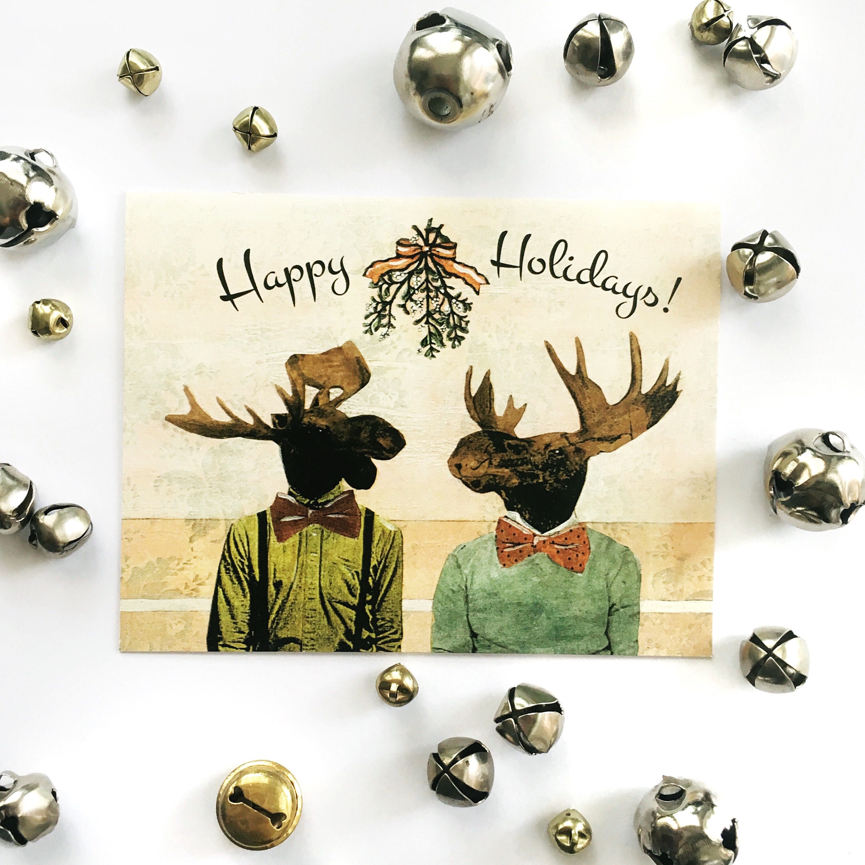 Gay Holiday Card or Card Set, Love Moose Christmas Card, Gay Christmas Card, LGBTQ Cards, Holiday Party Card, LGBTQ Christmas Cards - Thumbnail 2