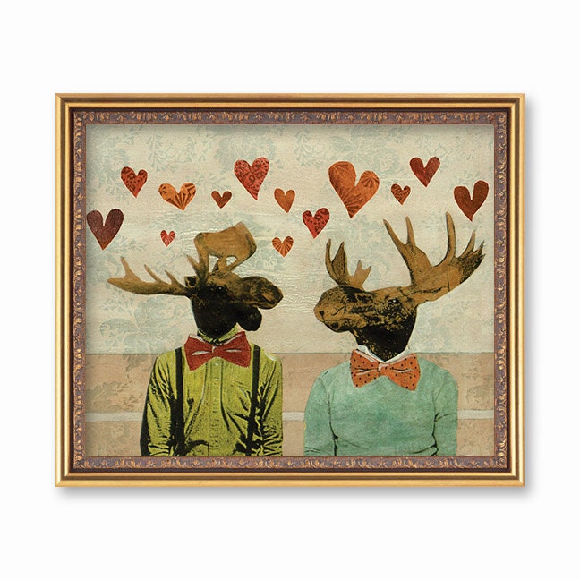 Gay Art Print, 8x10" Love Moose Decor, Wedding Marriage, 1st Anniversary Gift, Queer LGBTQ LGBT Pride, Husband Gifts for Boyfriend Fiance