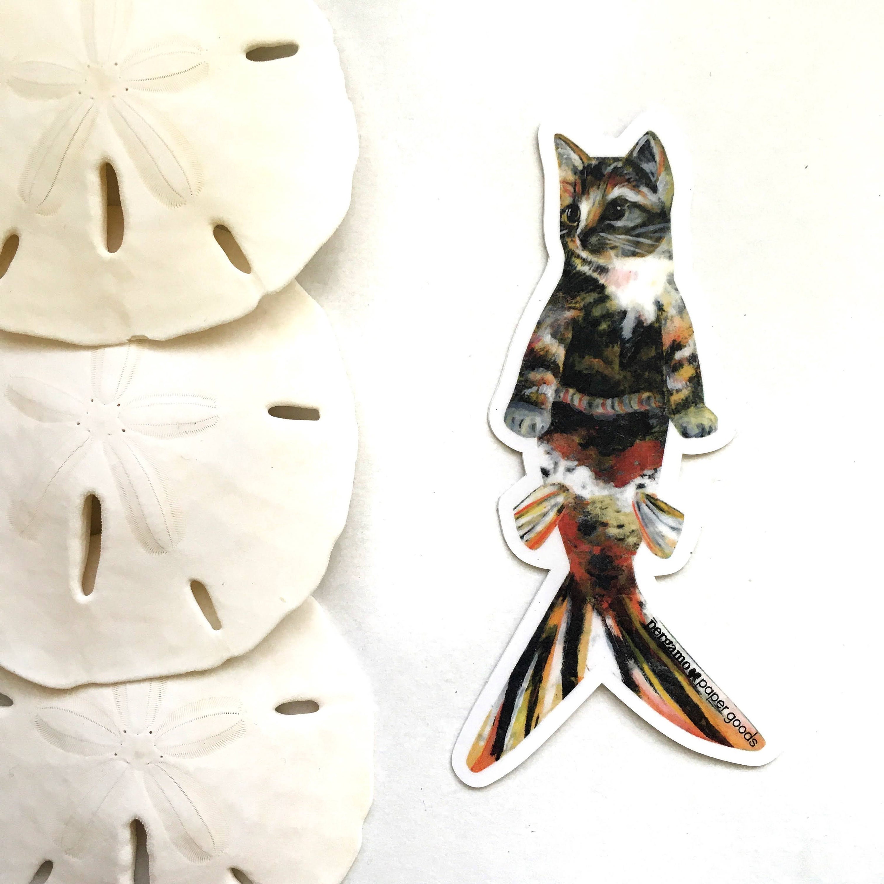 Orange Cat Sticker, Vintage Cat Mermaid Stickers Vinyl, Fantasy Kitty Decal, Laptop Decals, Crazy Cat Lady Gifts, Calico Cat Gift, Kitten - Thumbnail 5