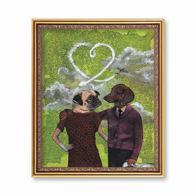 Pug Dachshund Art, Dogs Love Art Print, 8x10 Dog Wall Decor, Dog Lover Gift Vintage Art, Pug Gifts, Weird Art, Animal Rescue, Collage Rescue
