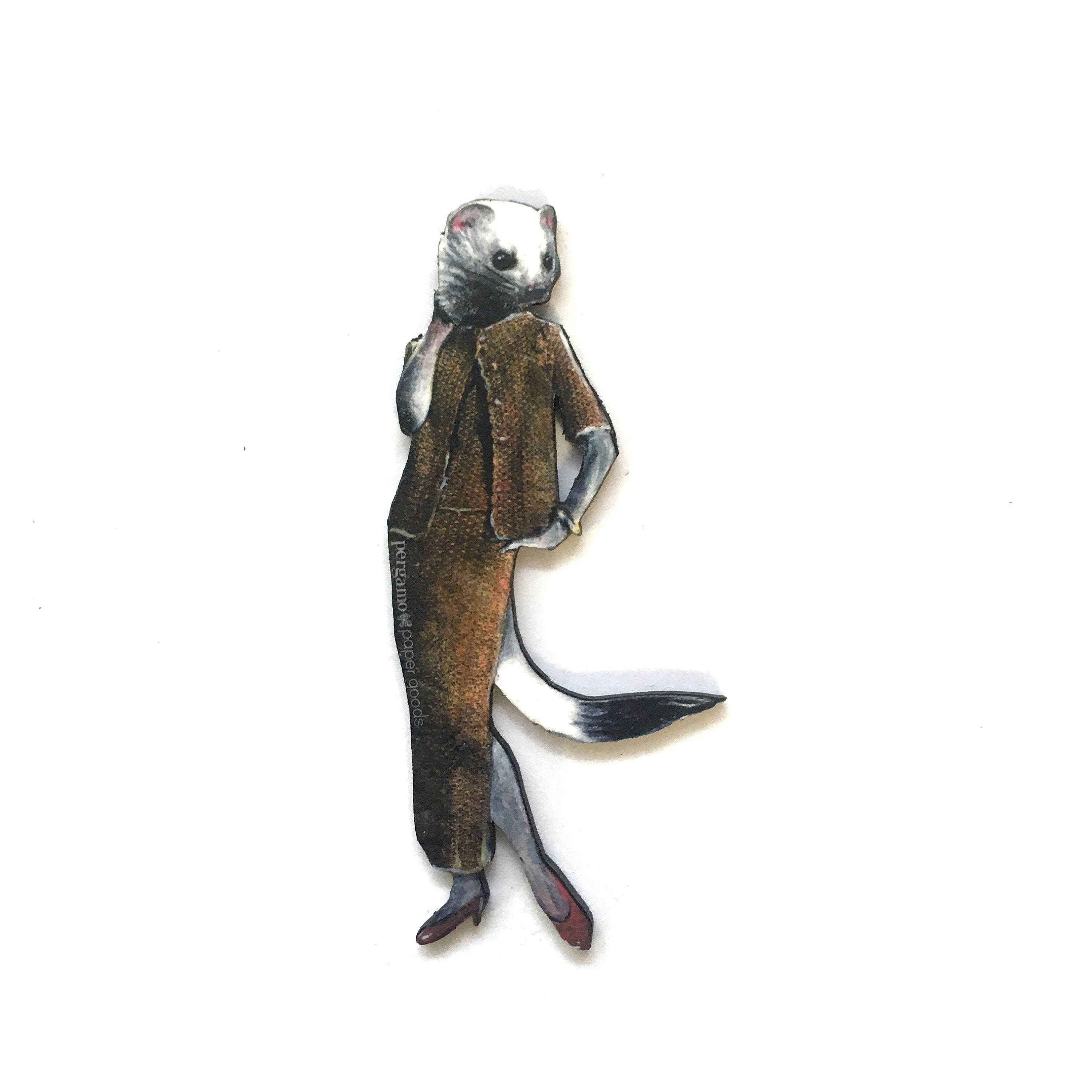 Weasel Magnet, Back to School Gift, Vintage Animal Magnets Fridge, Weird Art, Housewarming Hostess Gifts, Laser Cut Wood Locker - Thumbnail 3
