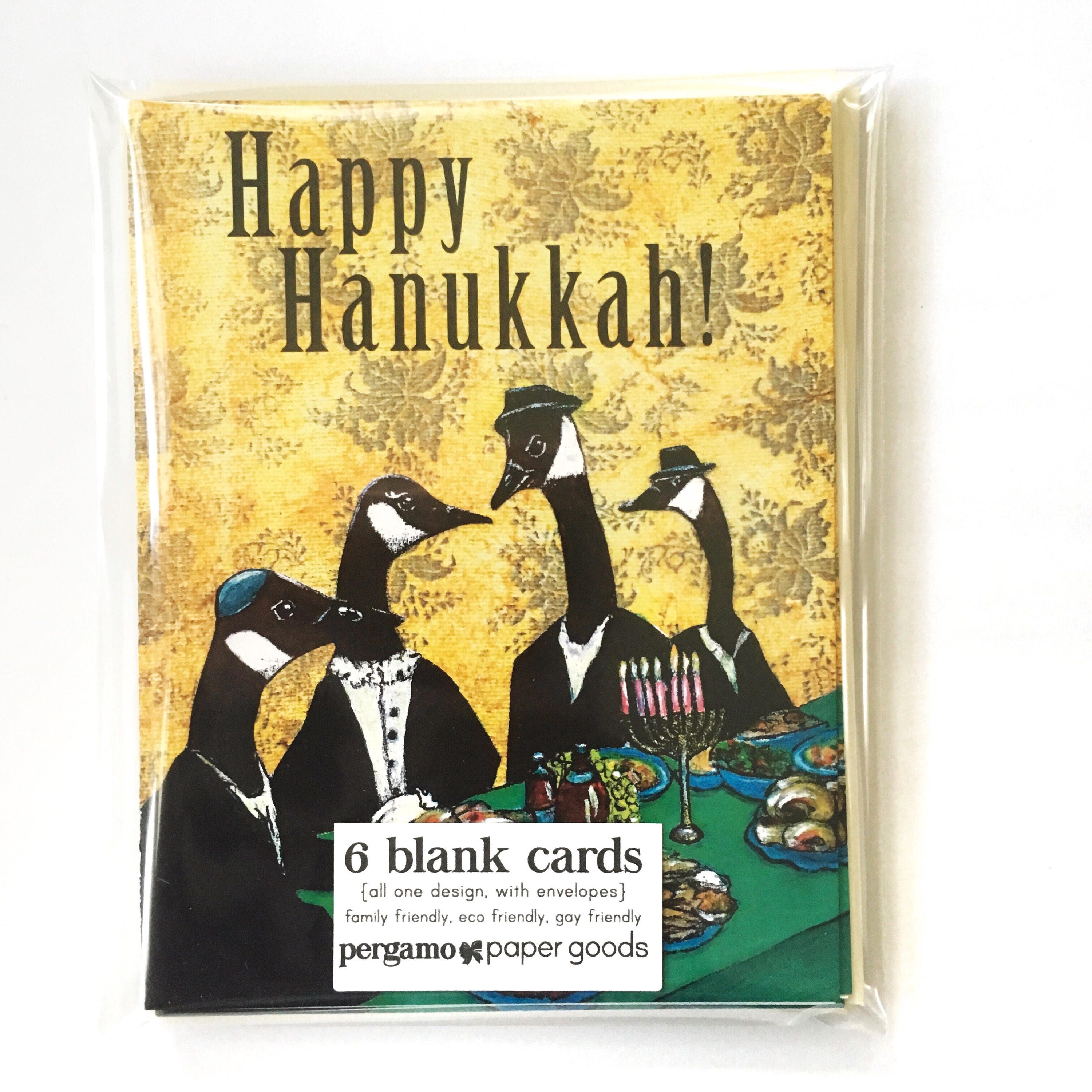 Unique Hanukkah Card or Card Set, Illustrated Geese, Retro Animal Chanukah Cards, Weird Jewish Holiday Stationery Set, Vintage Fancy Animals - Thumbnail 3