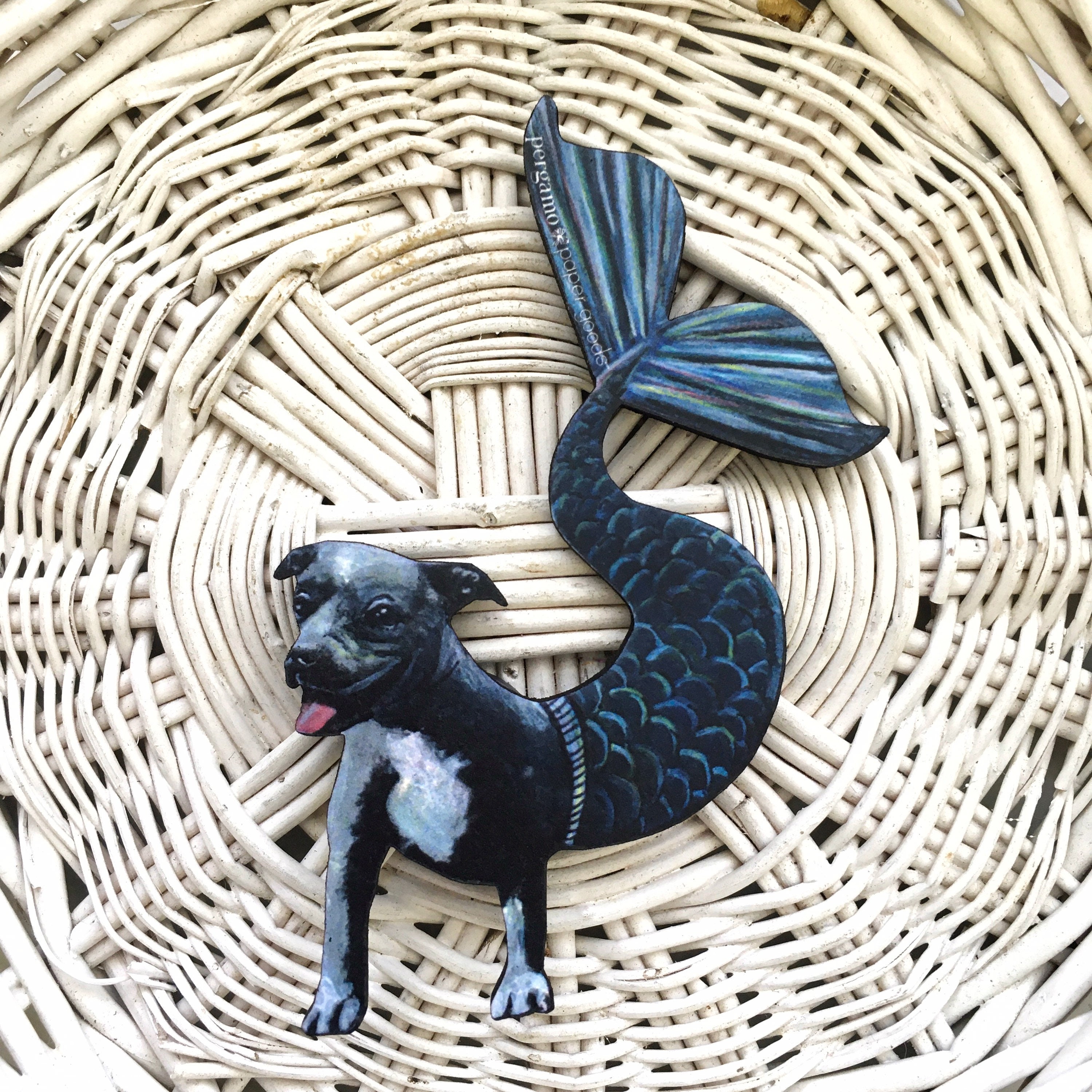 Mermaid Pitbull Magnet, Blue Pitbull Gift, Mermaid Gift, Weird Dog Art, Pit Bull Dog Mermaid Pitbull Memorial Gift, Pitbull Mom Bully Breed - Thumbnail 4