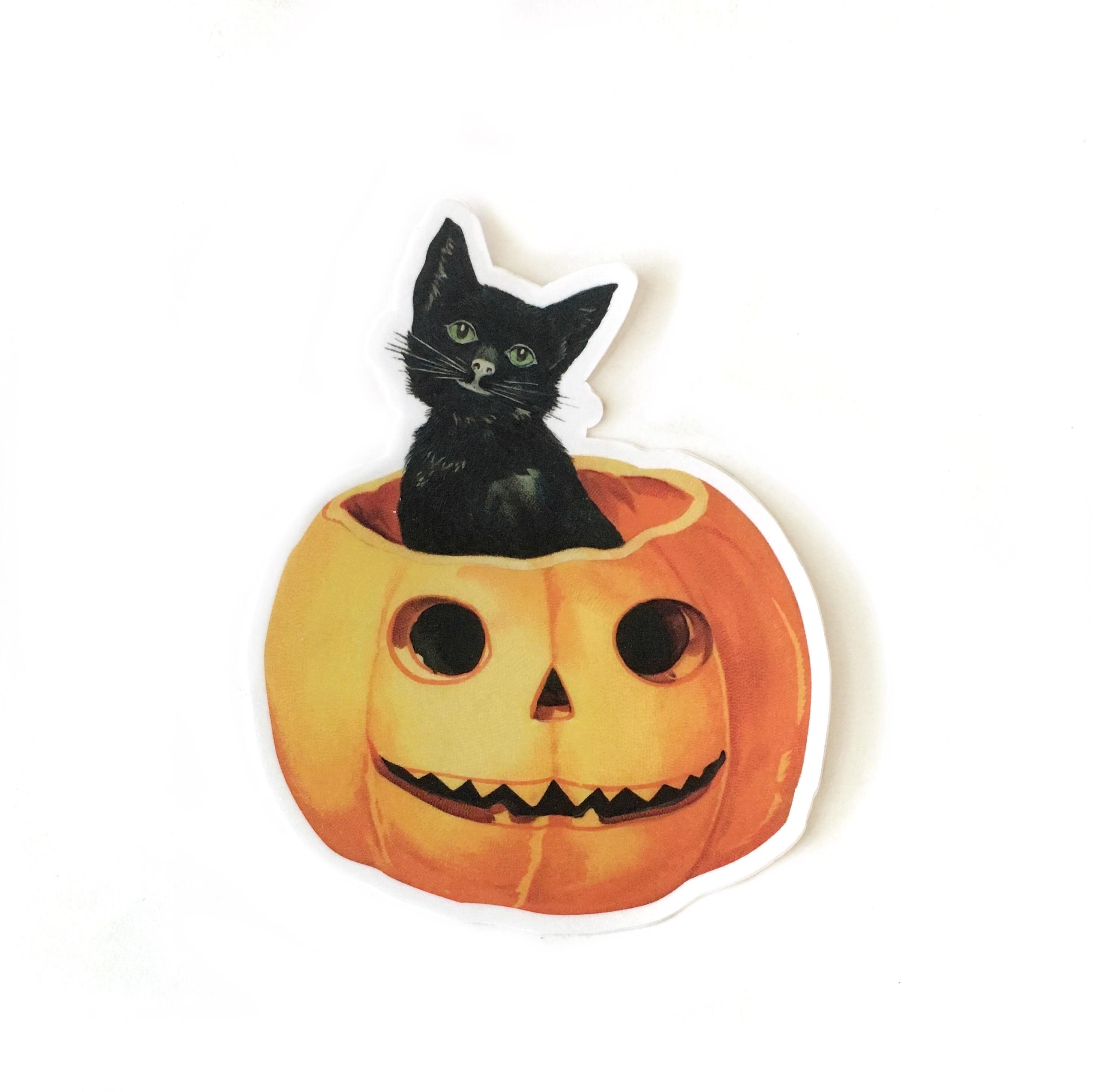 Pumpkin Black Cat Vinyl Sticker, Vintage Halloween Vinyl Stickers, Creepy Scary Cool, Laptop Decals Decal Antique Retro Mix and Match - Thumbnail 2