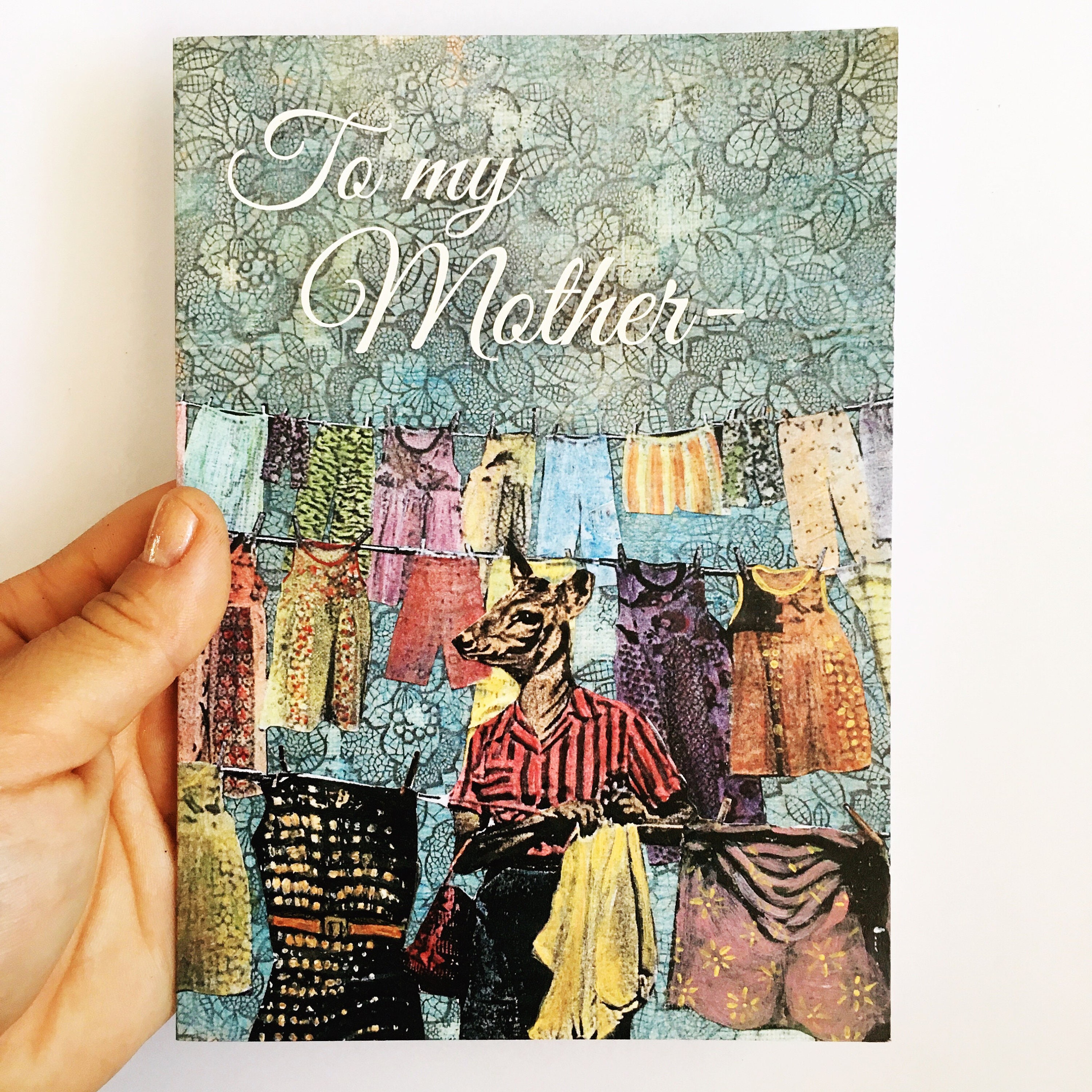 Mom Deer Card, Vintage Mother's Day Greeting Cards for Mom, Animal Lover Illustrated Collage, Weird Cards for Mother Stationery Doe Fawn