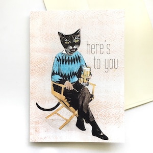 Tarjeta del gato de la cerveza, tarjetas para los hombres, Vintage gato felicitaciones feliz cumpleaños papá, tarjeta de novio divertido, papelería al por mayor raro IPA Stout
